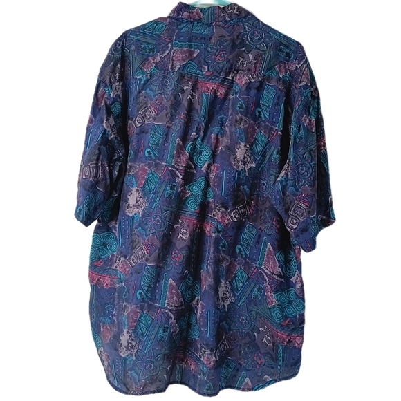 Vintage 90s IN PRIVATE Mens Sz XL Colorful Abstract Silk Button Shirt Vaporwave - Picture 2 of 7